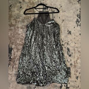 Express gray, silver, sequin mini party dress size large
